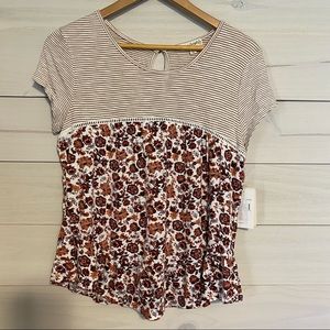 LOVE ON A HANGER striped/floral short sleeve shirt sz S